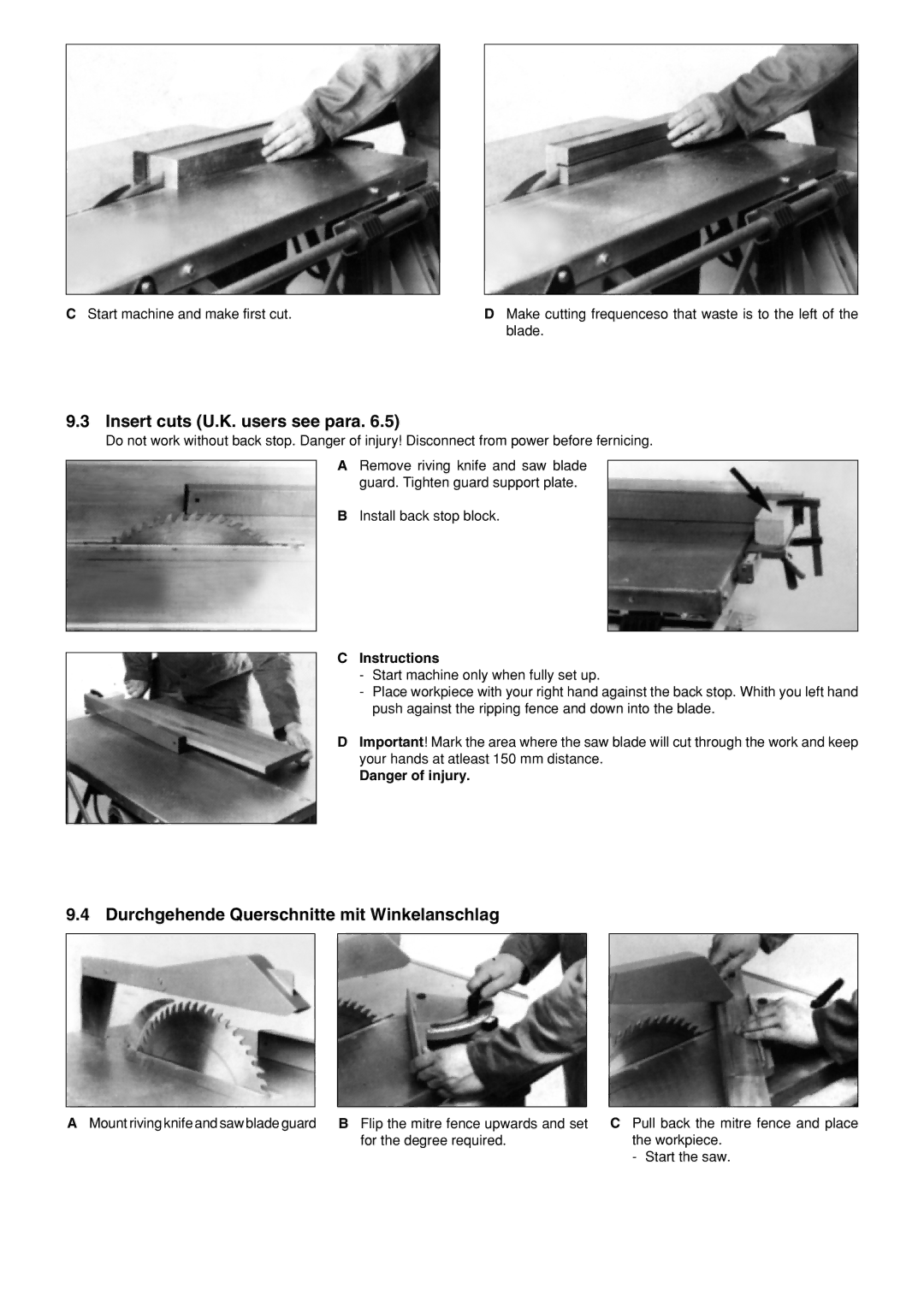 Metabo BKH 400, BKH450 manuel dutilisation Insert cuts U.K. users see para, Instructions 