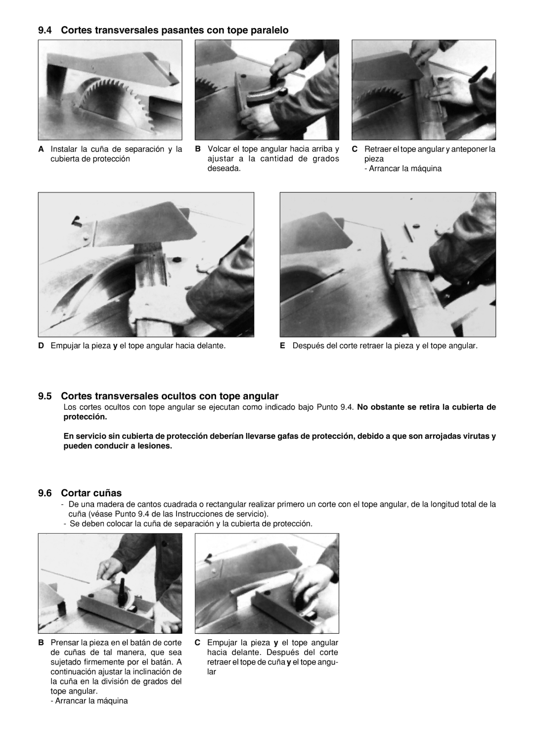 Metabo BKH 400, BKH450 Cortes transversales pasantes con tope paralelo, Cortes transversales ocultos con tope angular 