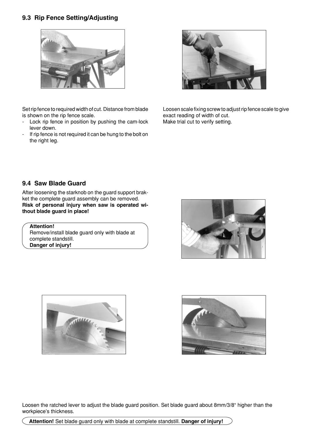 Metabo BKS 400, BKS 450 operating instructions Rip Fence Setting/Adjusting, Saw Blade Guard 