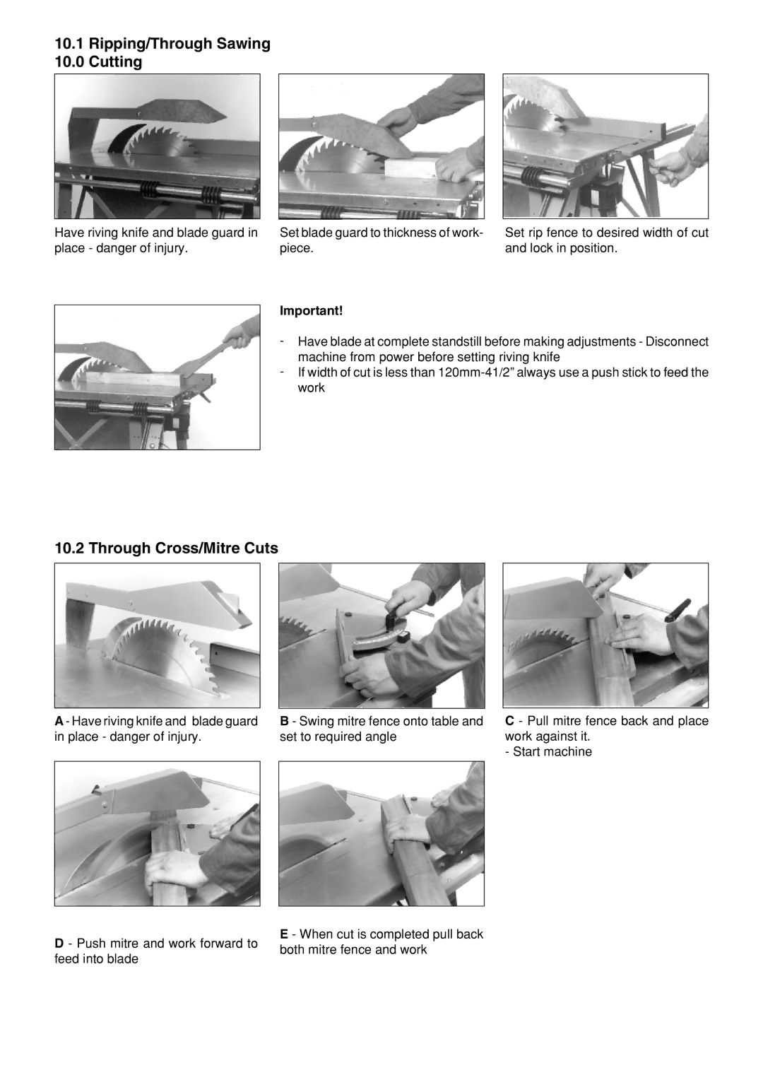 Metabo BKS 450, BKS 400 operating instructions Ripping/Through Sawing Cutting, Through Cross/Mitre Cuts 