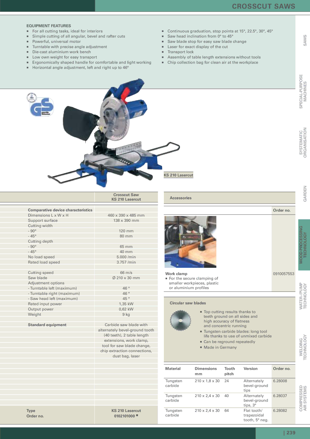 Metabo BW 750, BW 600 dimensions Crosscut Saws, Material Dimensions Tooth Version Order no Pitch, WOOD-PROCESSING Technology 