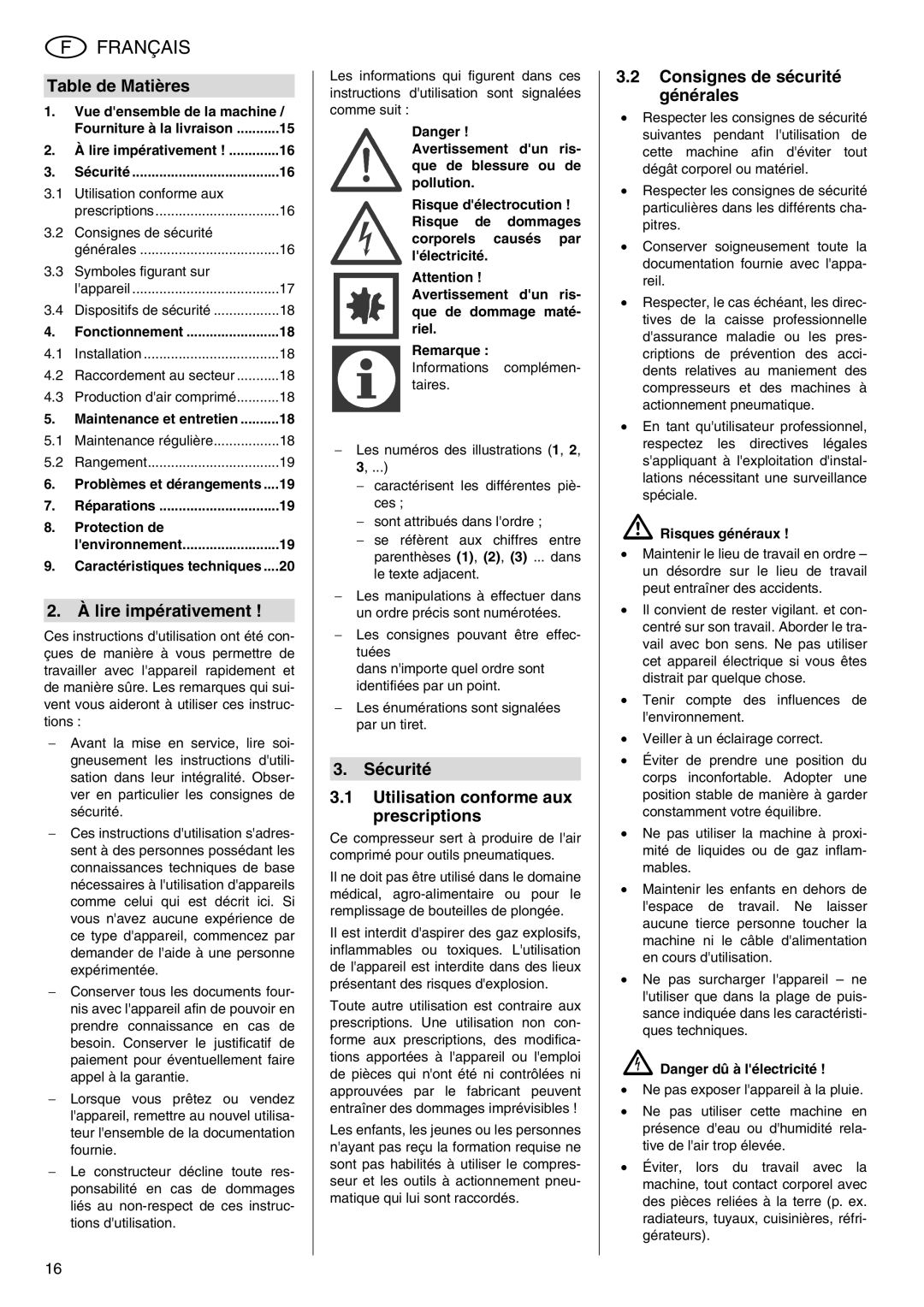 Metabo Classic 8, Classic 350 manual Table de Matières, Lire impérativement, Sécurité Utilisation conforme aux prescriptions 