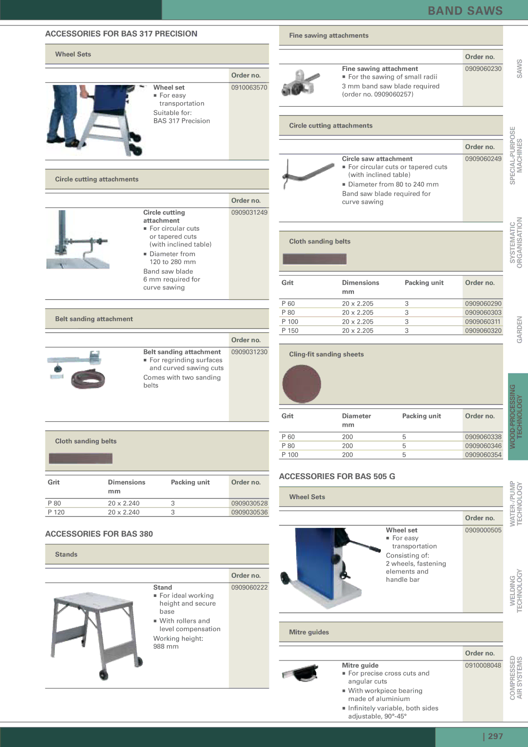 Metabo HC 300 manual Accessories for BAS 317 Precision, Accessories for BAS 505 G 