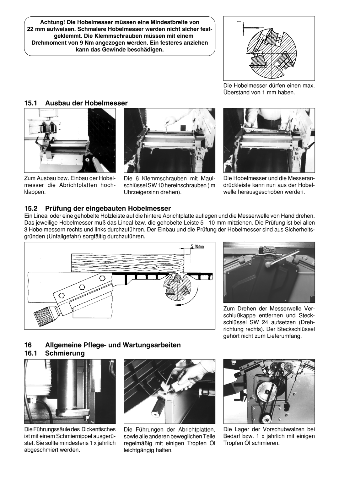 Metabo HC 410 operating instructions Ausbau der Hobelmesser, 15.2 PrŸfung der eingebauten Hobelmesser 