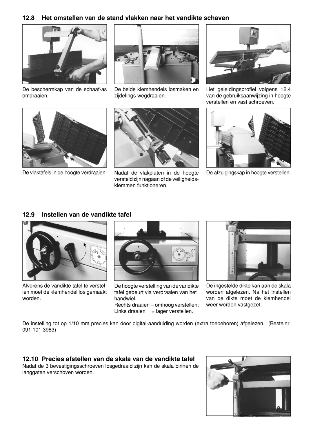 Metabo HC 410 operating instructions Instellen van de vandikte tafel, Precies afstellen van de skala van de vandikte tafel 