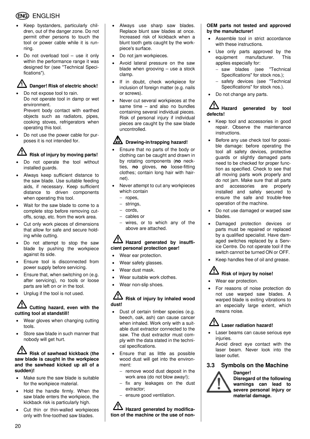 Metabo KGS 255 Plus operating instructions Symbols on the Machine 