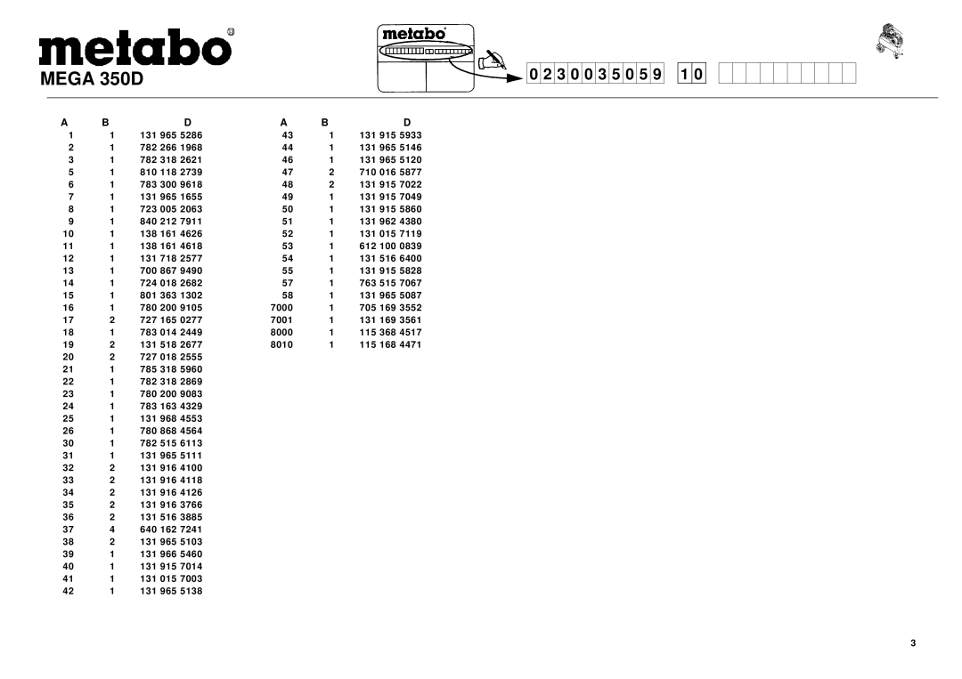 Metabo Mega 350 W manual Mega 350D 