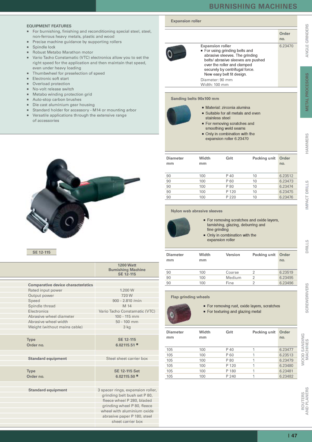 Metabo PE 12-175 manual Burnishing Machines 