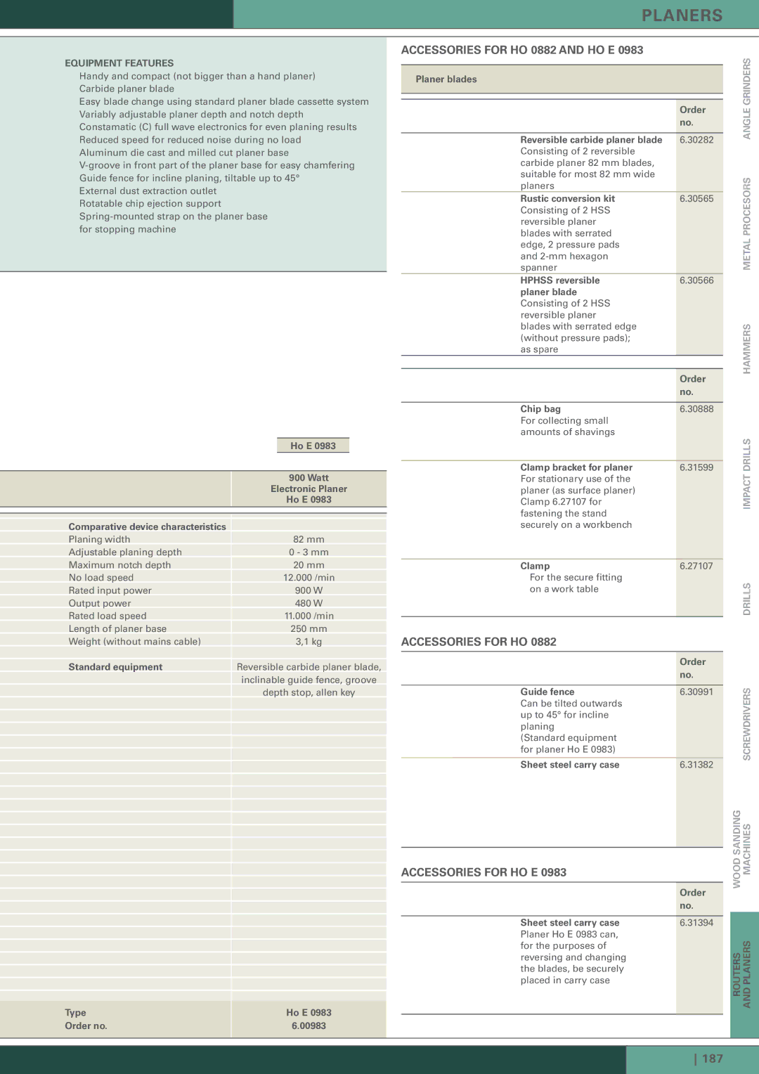 Metabo Routers and Planers manual Accessories for HO 0882 and HO E, Accessories for HO E 