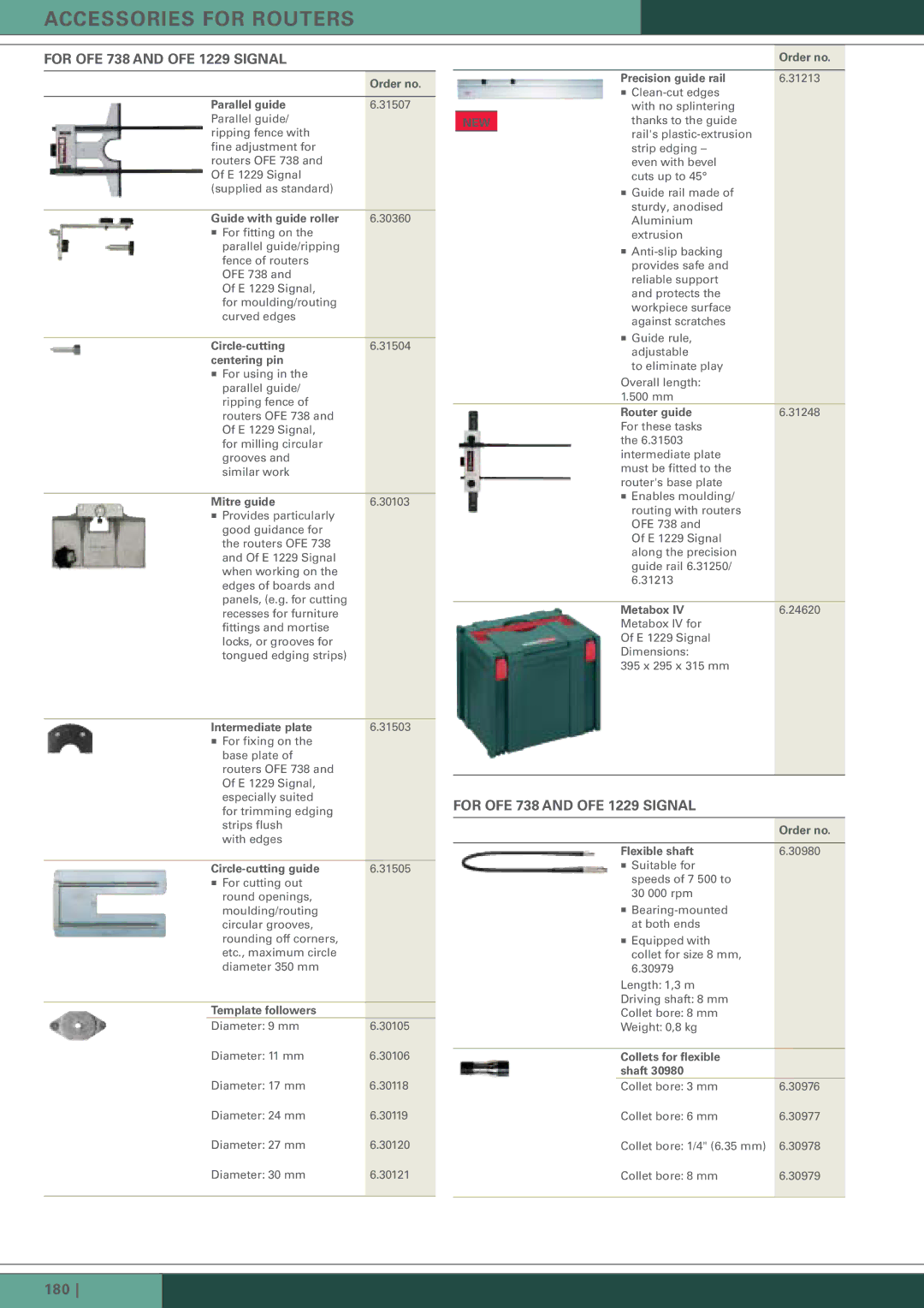 Metabo Routers and Planers manual Accessories for Routers, For OFE 738 and OFE 1229 Signal, New 