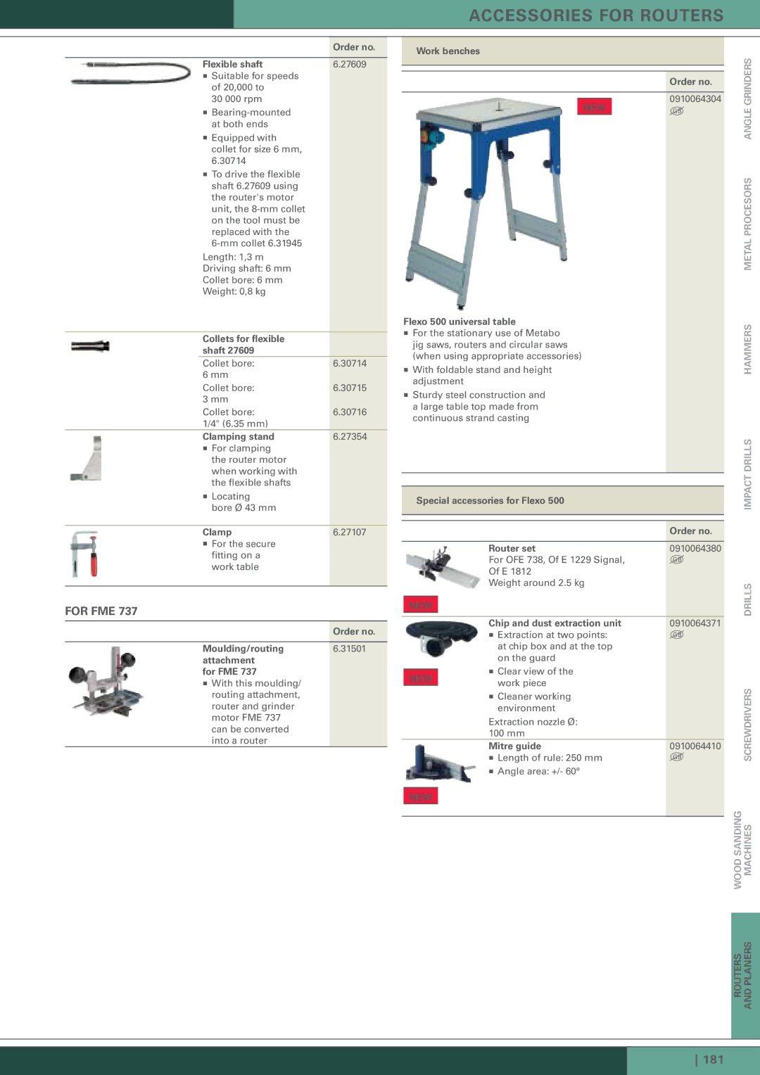 Metabo Routers and Planers manual For FME, Routers Planers 