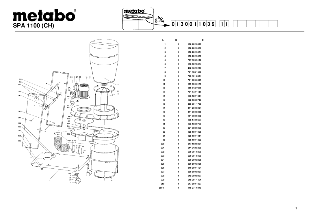 Metabo SPA 1100 (CH) manual SPA 1100 CH 