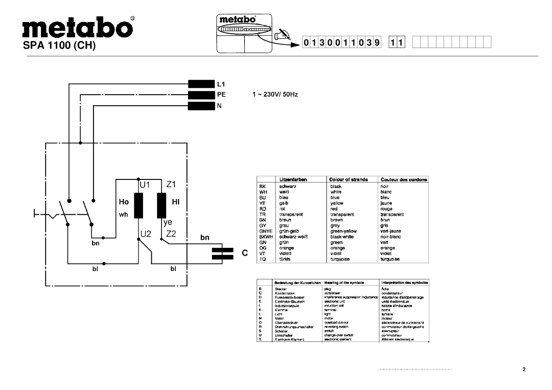 Metabo SPA 1100 (CH) manual SPA 1100 CH 