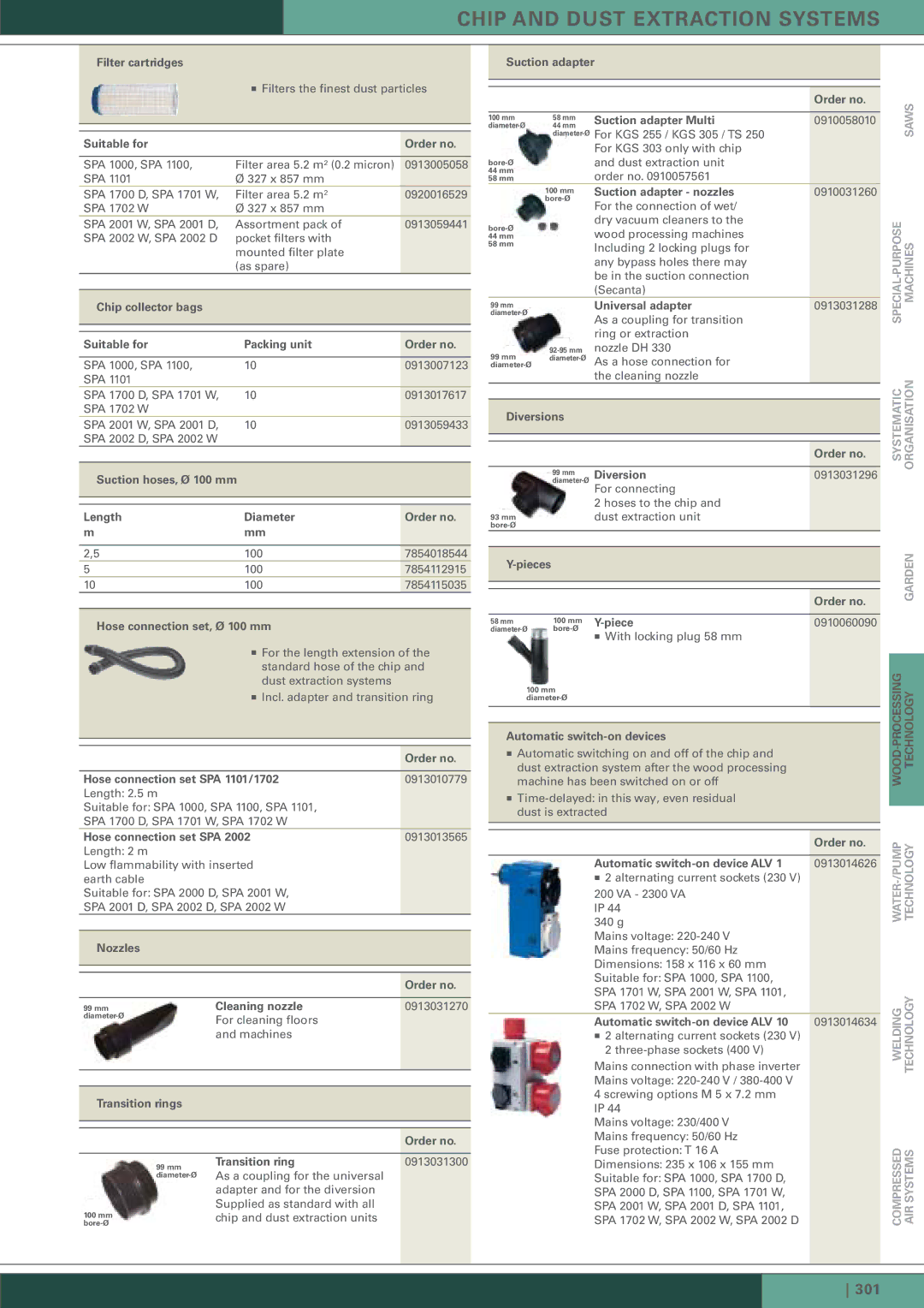 Metabo SPA 1702 W Filter cartridges, Suitable for Order no, Chip collector bags Suitable for Packing unit Order no, Piece 