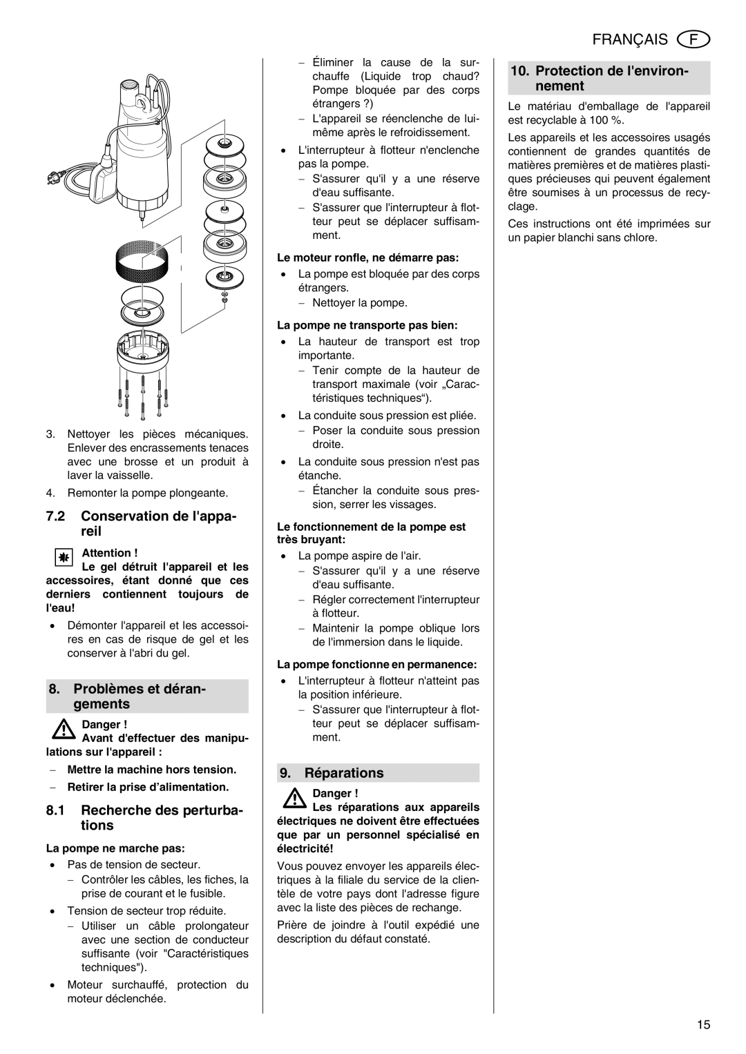 Metabo TDP 7500 S Conservation de lappa- reil, Problèmes et déran- gements, Recherche des perturba- tions, Réparations 