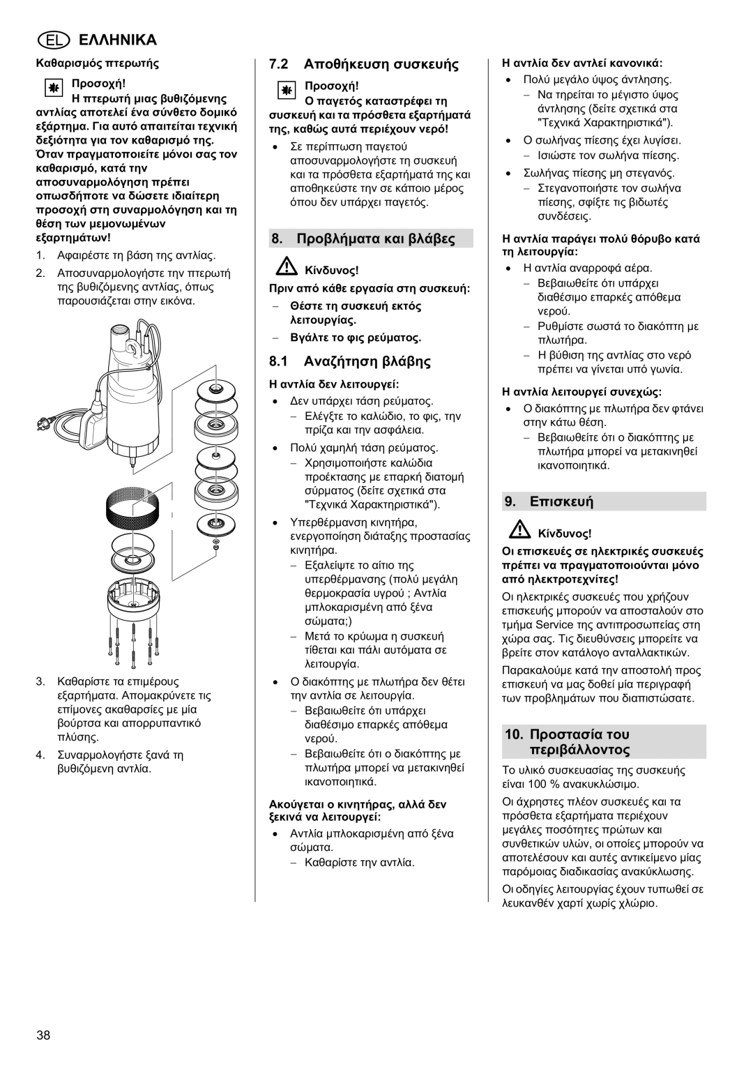 Metabo TDP 7500 S manual ǸʌȠșȒțİȣıȘ ıȣıțİȣȒȢ, ȆȡȠȕȜȒȝĮĲĮ țĮȚ ȕȜȐȕİȢ, ǸȞĮȗȒĲȘıȘ ȕȜȐȕȘȢ, ǼʌȚıțİȣȒ 