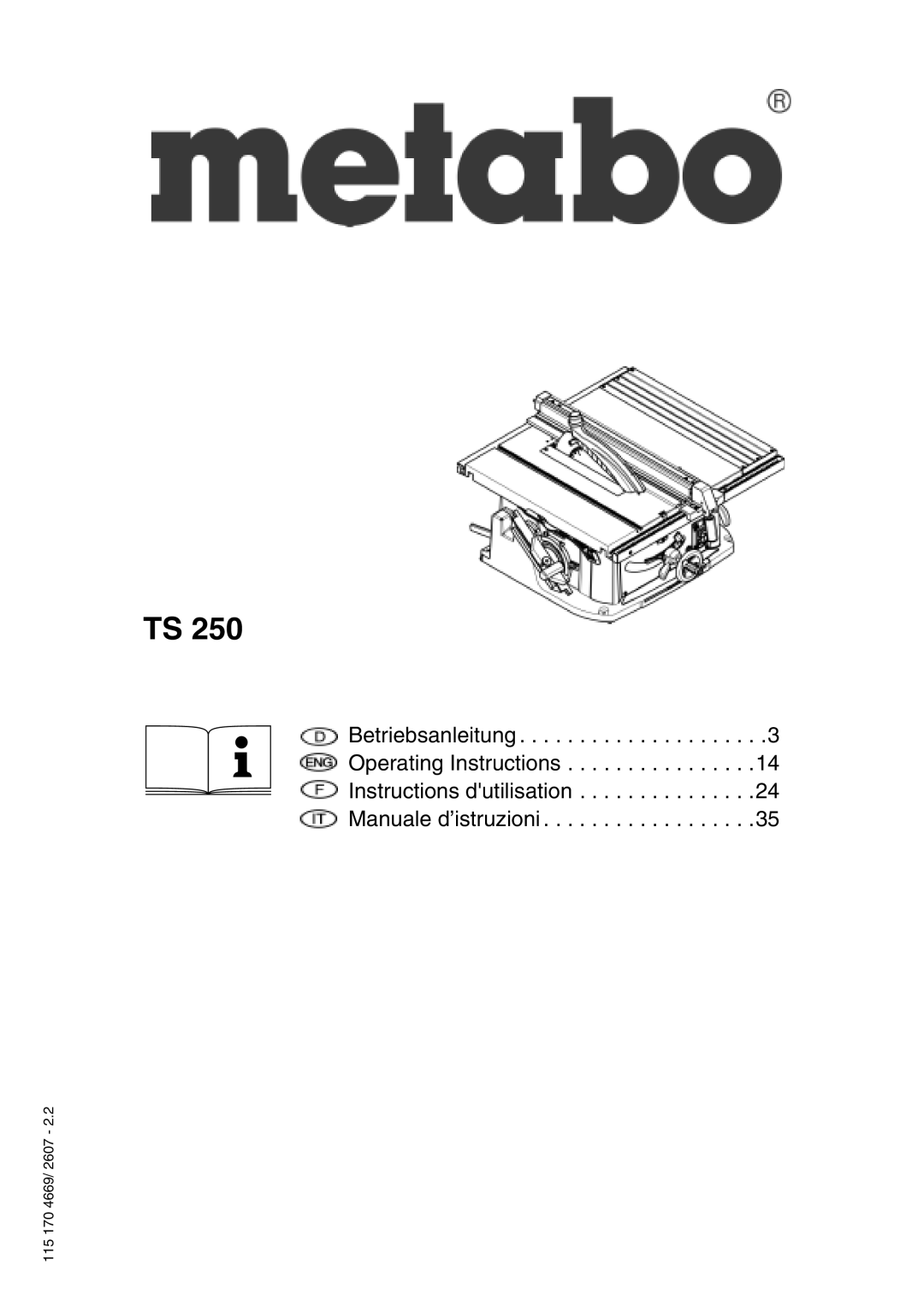 Metabo TS 250 operating instructions 115 170 4669/ 2607 