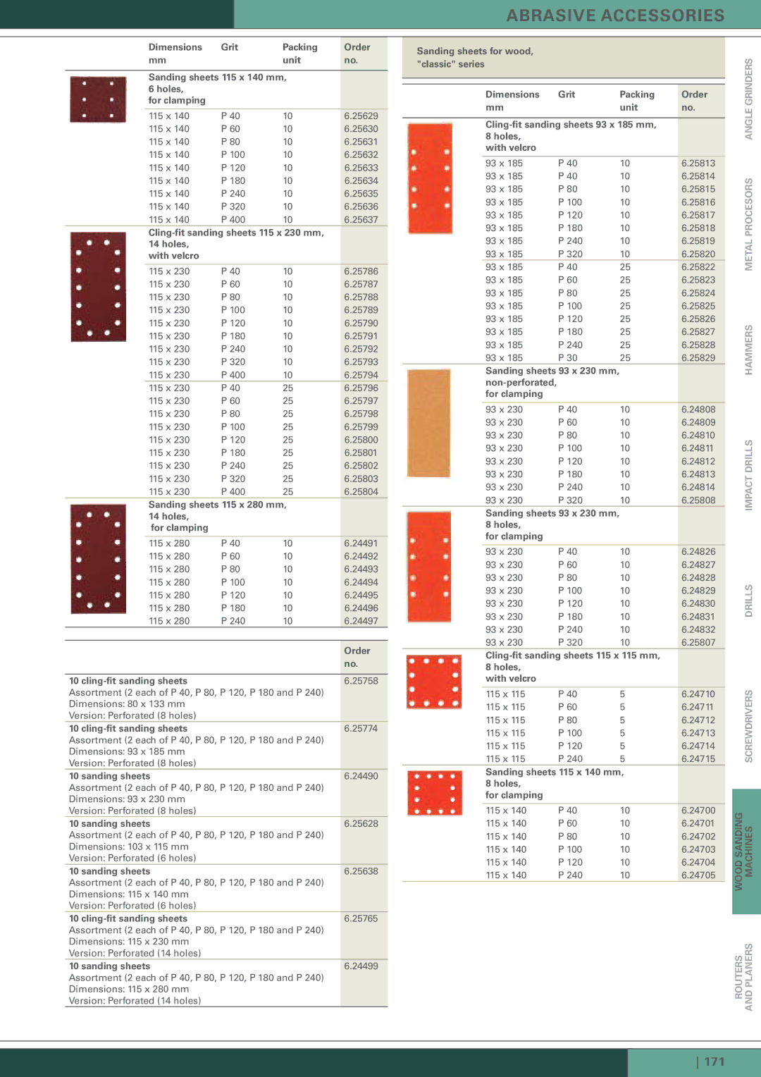 Metabo Wood Sanding Machine manual Cling-fit sanding sheets 115 x 230 mm Holes, with velcro, Sanding sheets 