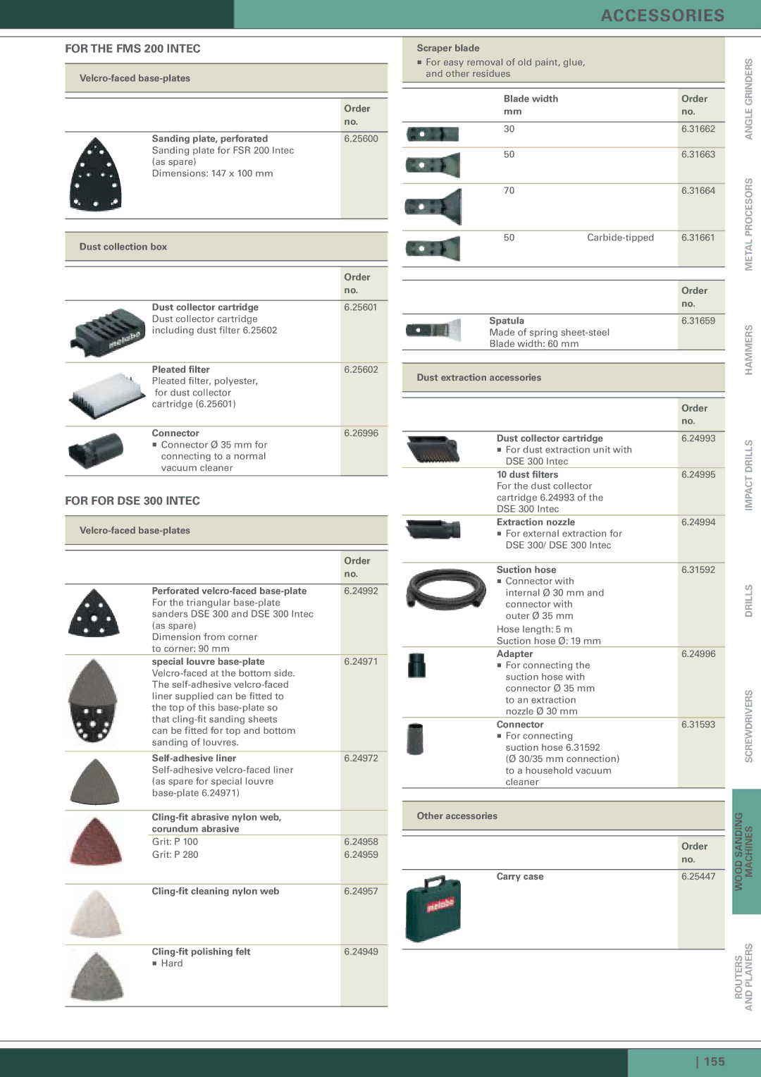 Metabo Wood Sanding Machine manual Accessories, For the FMS 200 Intec, For for DSE 300 Intec 