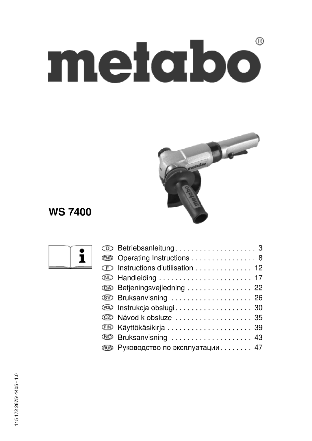 Metabo WS 7400 operating instructions 115 172 2675/ 4405 