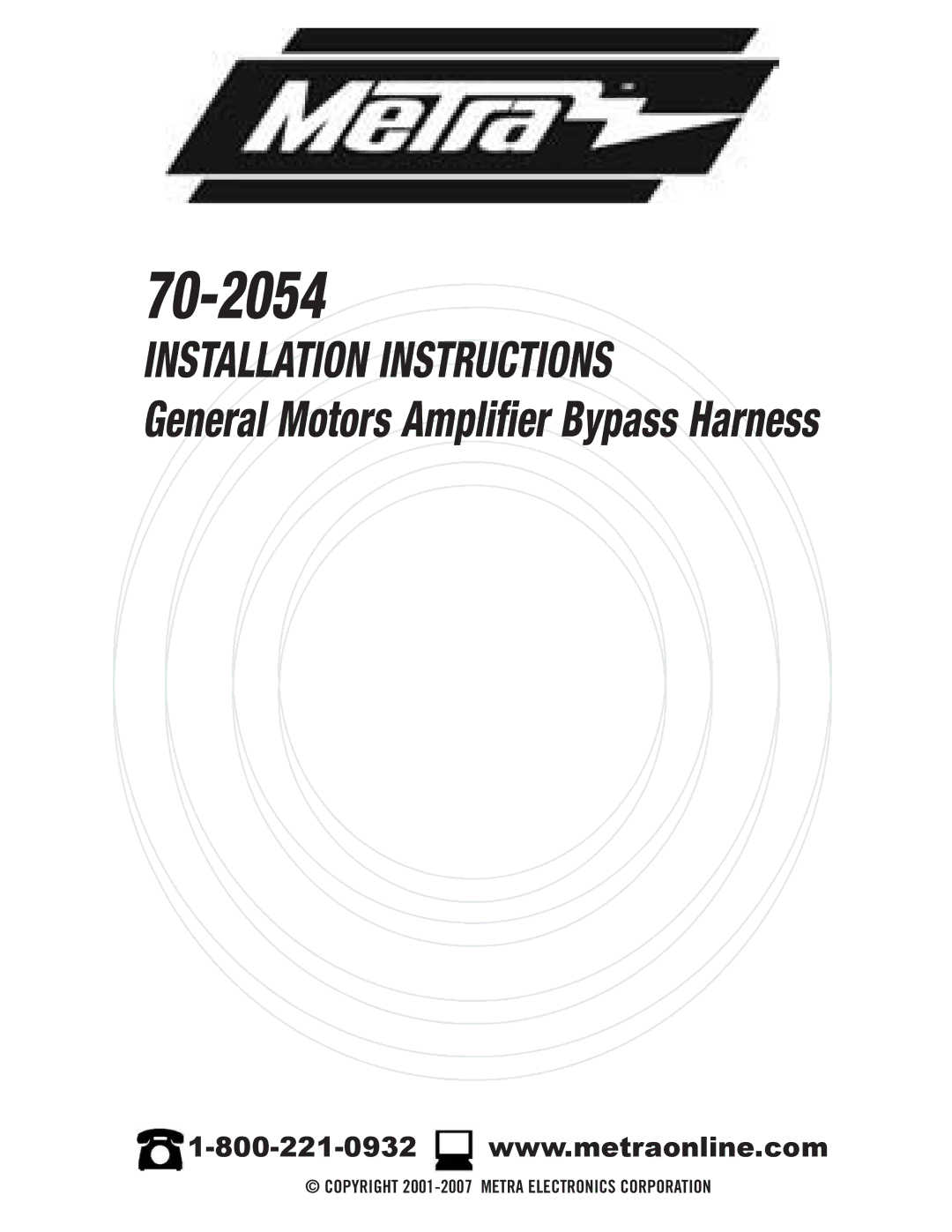 Metra Electronics 70-2054 installation instructions 