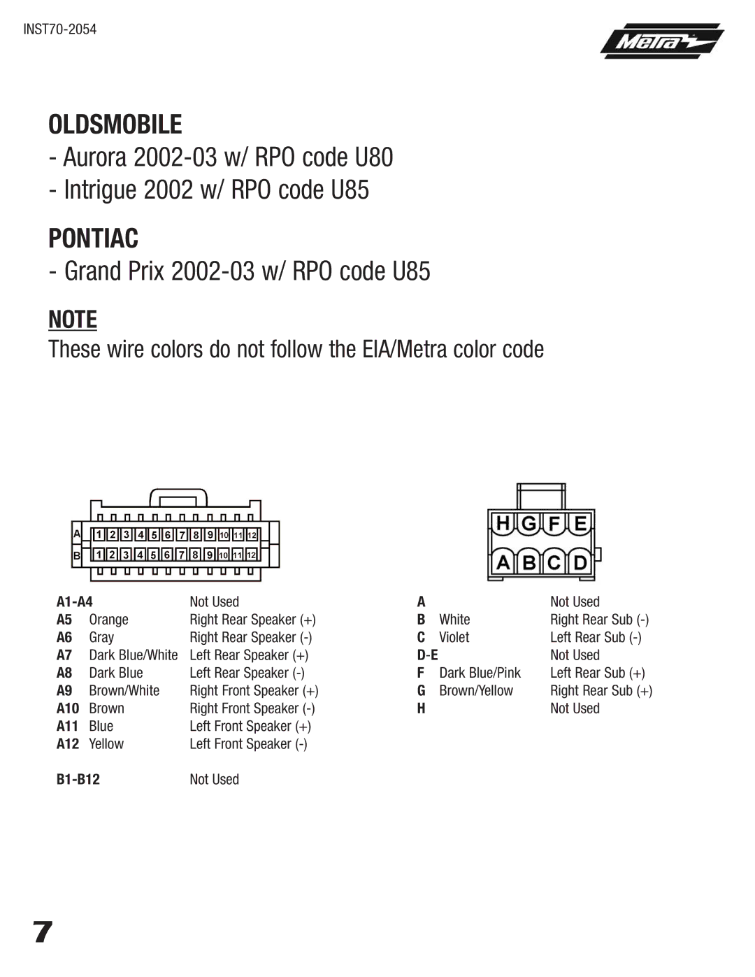 Metra Electronics 70-2054 Aurora 2002-03 w/ RPO code U80 Intrigue 2002 w/ RPO code U85, Grand Prix 2002-03 w/ RPO code U85 