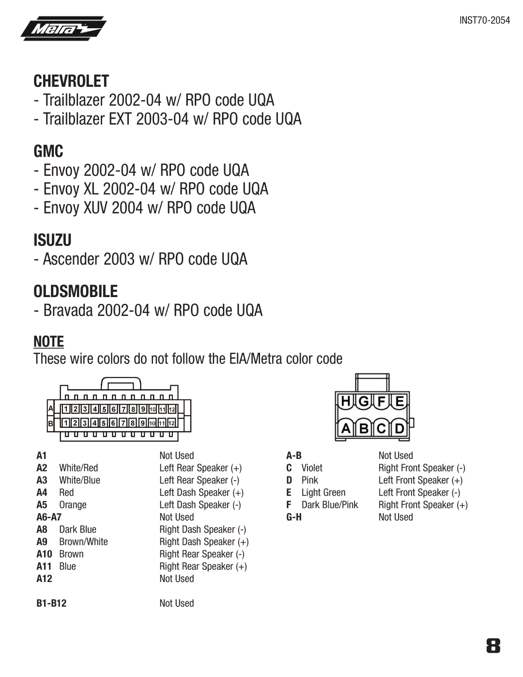 Metra Electronics 70-2054 installation instructions Chevrolet 