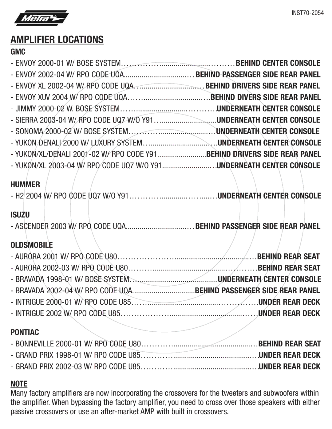 Metra Electronics 70-2054 installation instructions Hummer 