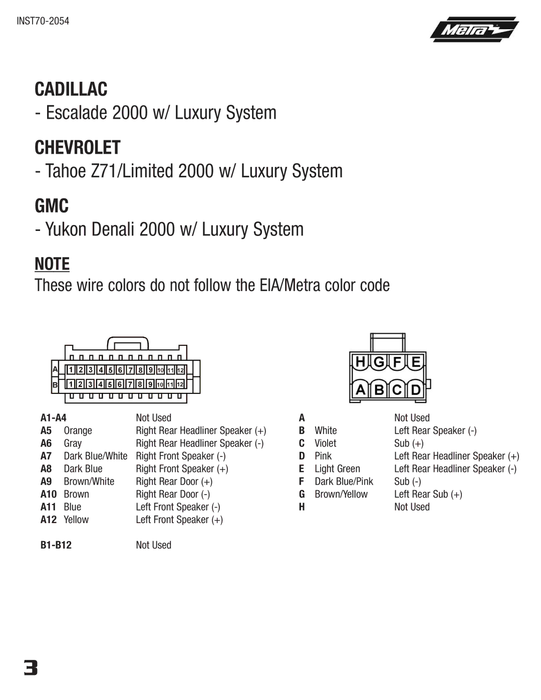 Metra Electronics 70-2054 Escalade 2000 w/ Luxury System, Chevrolet, Tahoe Z71/Limited 2000 w/ Luxury System, Gmc 