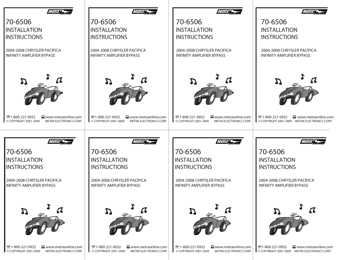 Metra Electronics 70-6506 installation instructions Installation Instructions, Chrysler Pacifica 