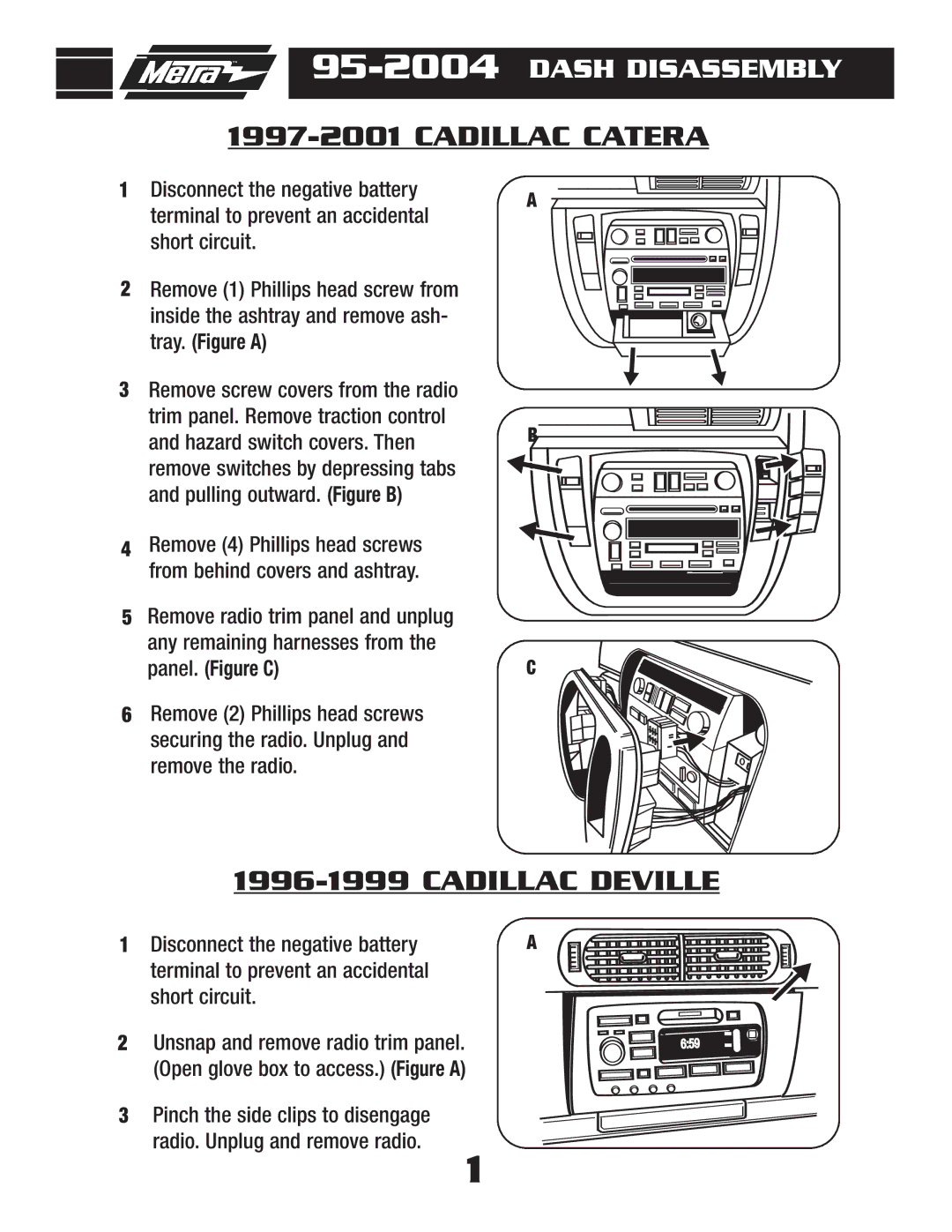 Metra Electronics 95-2004 installation instructions Cadillac Catera, Cadillac Deville 