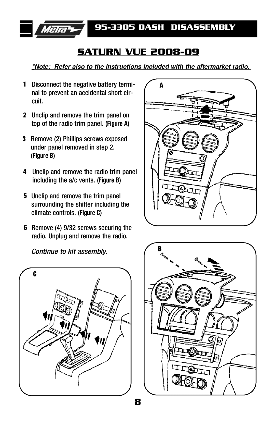 Metra Electronics 95-3305 installation instructions Saturn VUE 