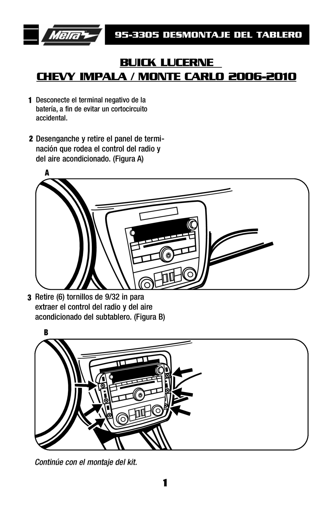 Metra Electronics 95-3305 installation instructions Desmontaje DEL Tablero 