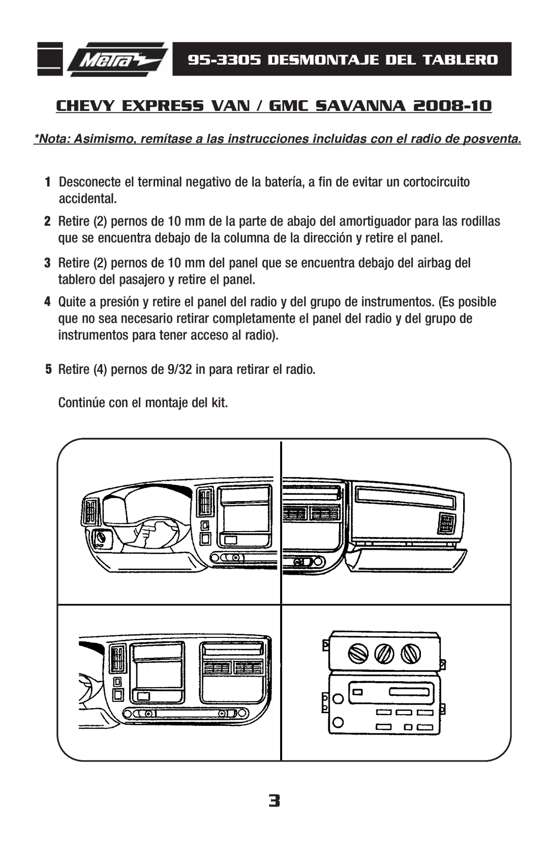 Metra Electronics 95-3305 installation instructions Chevy Express VAN / GMC Savanna 