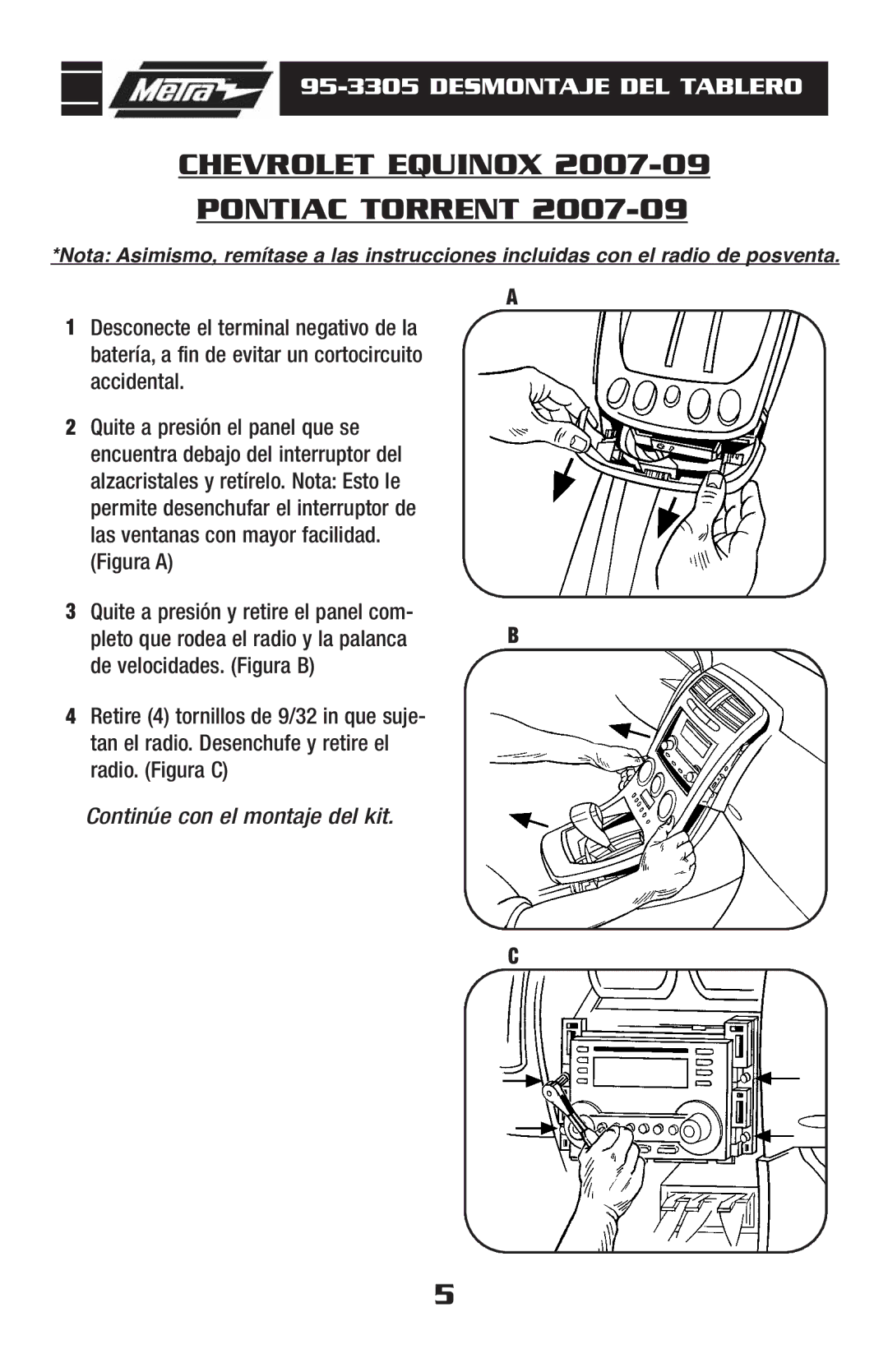 Metra Electronics 95-3305 installation instructions Chevrolet Equinox Pontiac Torrent 