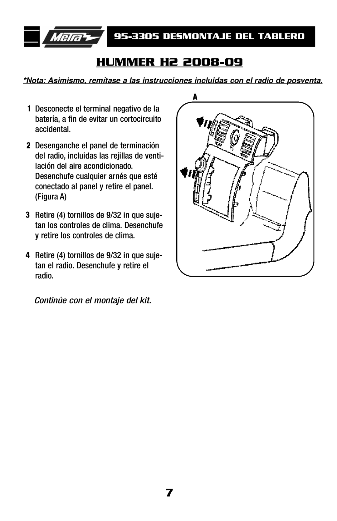 Metra Electronics 95-3305 installation instructions Hummer H2 