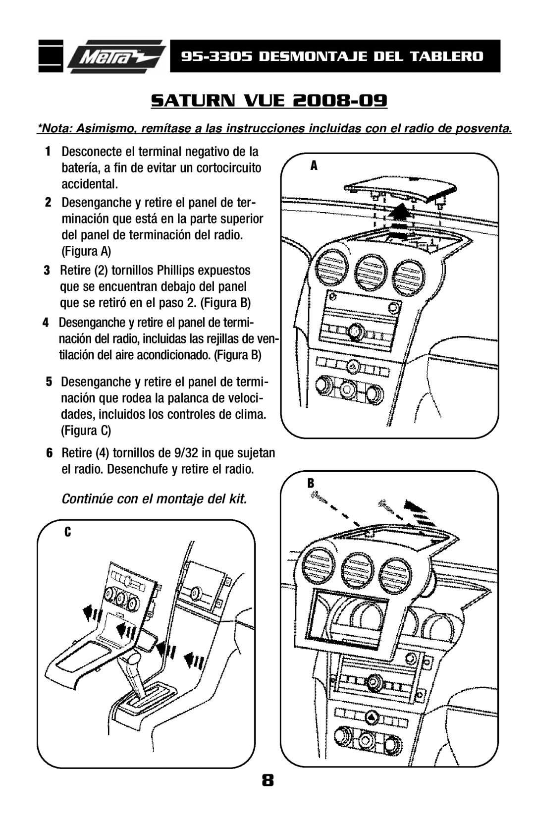 Metra Electronics 95-3305 installation instructions Saturn VUE 