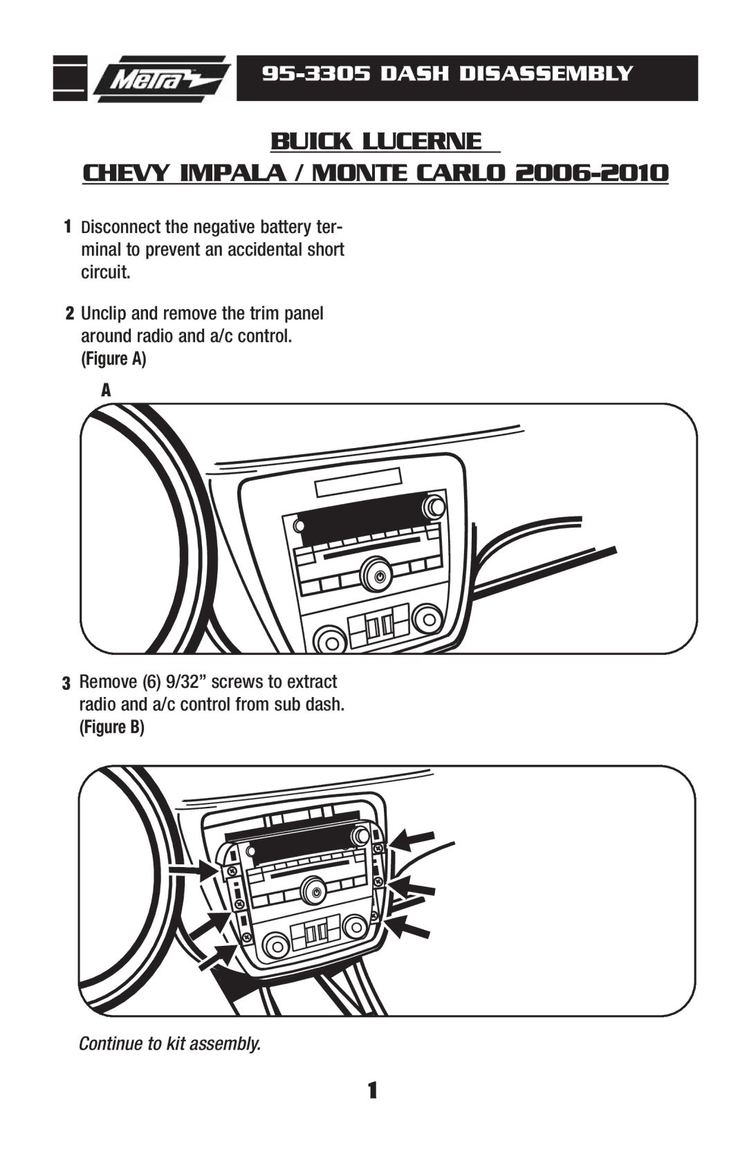 Metra Electronics 95-3305 installation instructions Buick Lucerne Chevy Impala / Monte Carlo, Figure a 