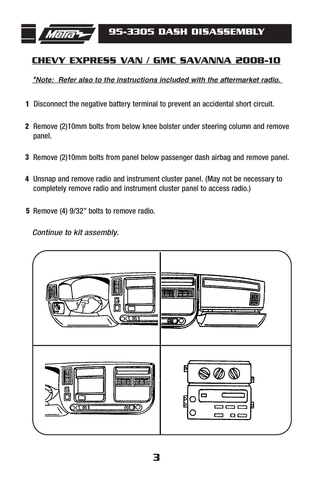 Metra Electronics 95-3305 installation instructions Chevy Express VAN / GMC Savanna 