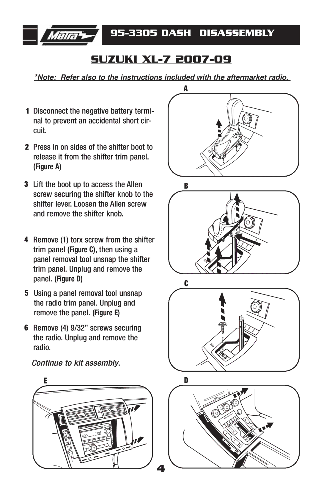 Metra Electronics 95-3305 installation instructions Suzuki XL-7 