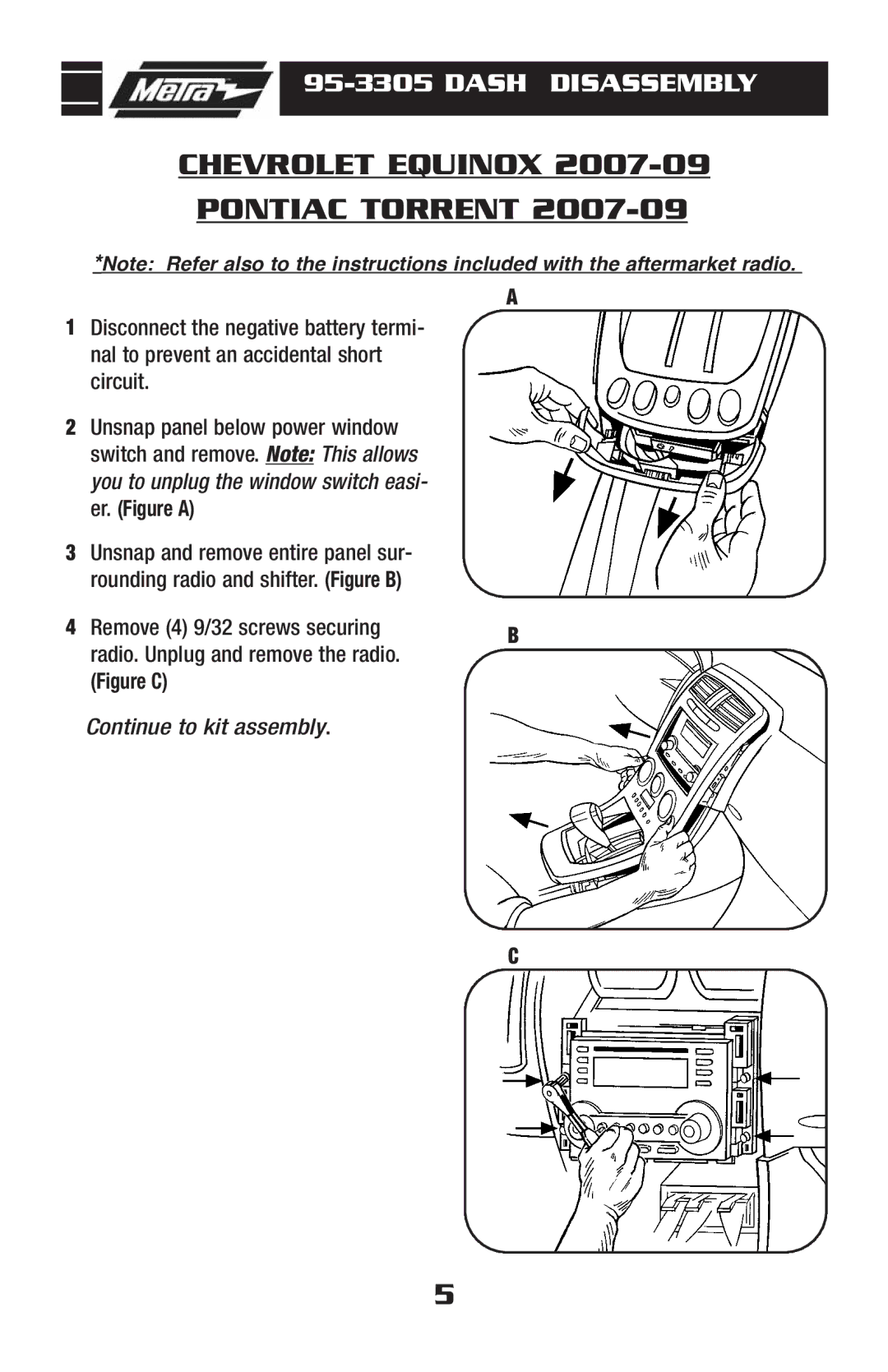 Metra Electronics 95-3305 installation instructions Chevrolet Equinox Pontiac Torrent, Figure C 