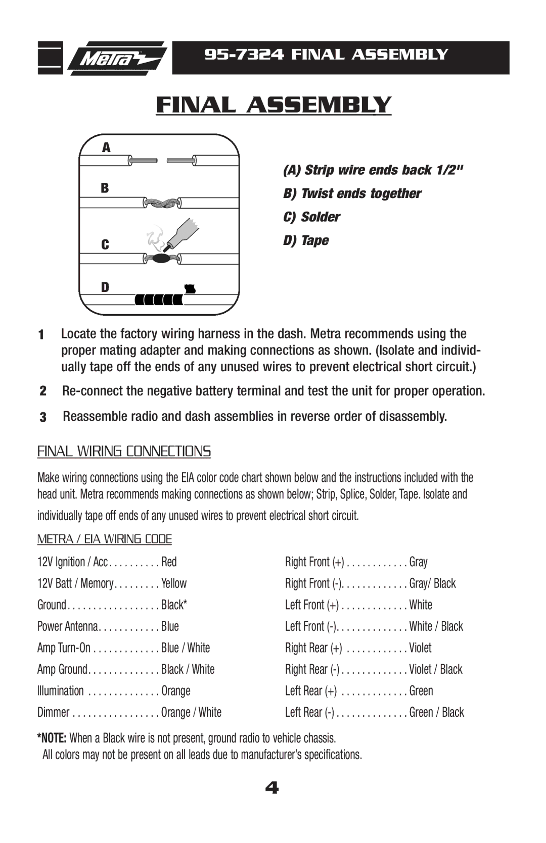 Metra Electronics 95-7324 installation instructions Final Assembly 