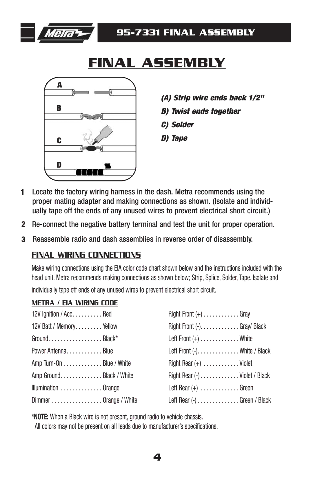 Metra Electronics 95-7331 installation instructions Final Assembly 