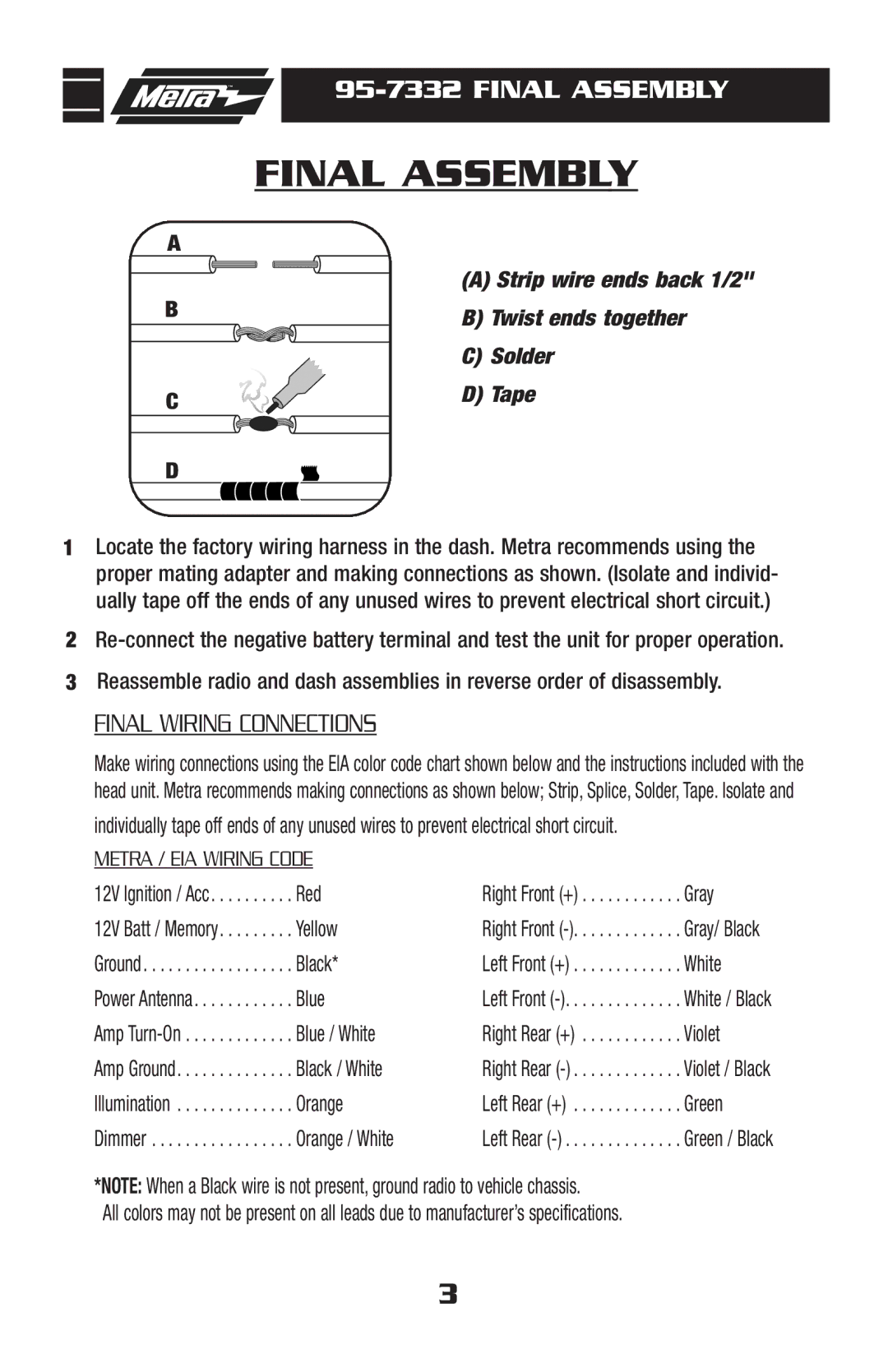 Metra Electronics 95-7332 installation instructions Final Assembly 