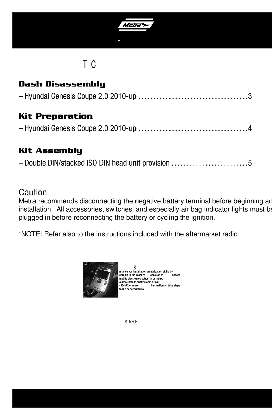 Metra Electronics 95-7339B installation instructions Table of Contents 