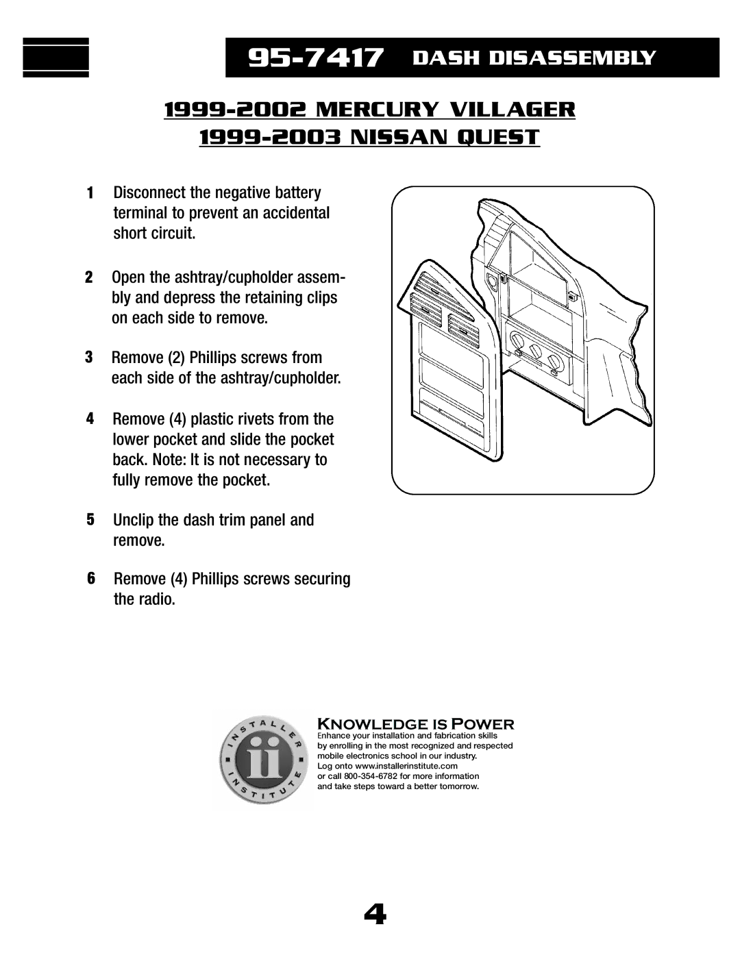 Metra Electronics 95-7417 installation instructions Mercury Villager 