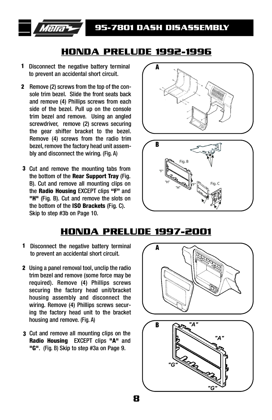 Metra Electronics 95-7801 installation instructions Honda Prelude, Fig. C 