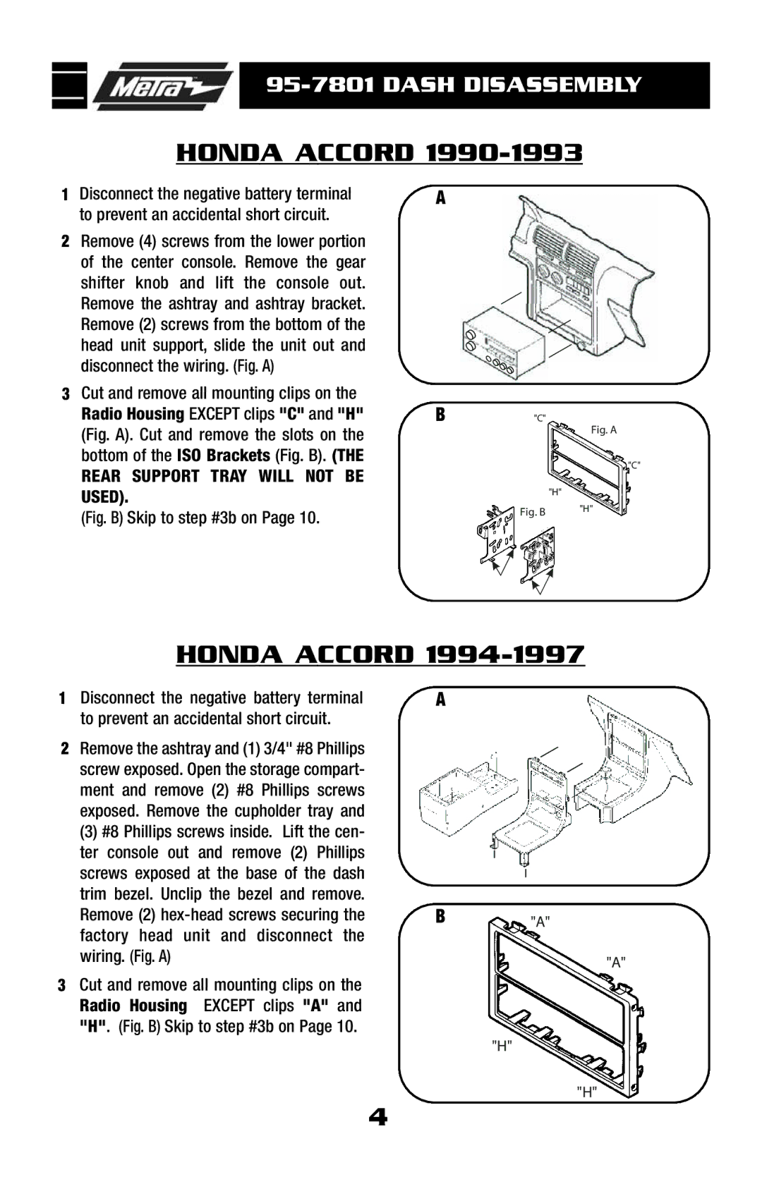 Metra Electronics 95-7801 installation instructions Honda Accord, Fig. B Skip to step #3b on 