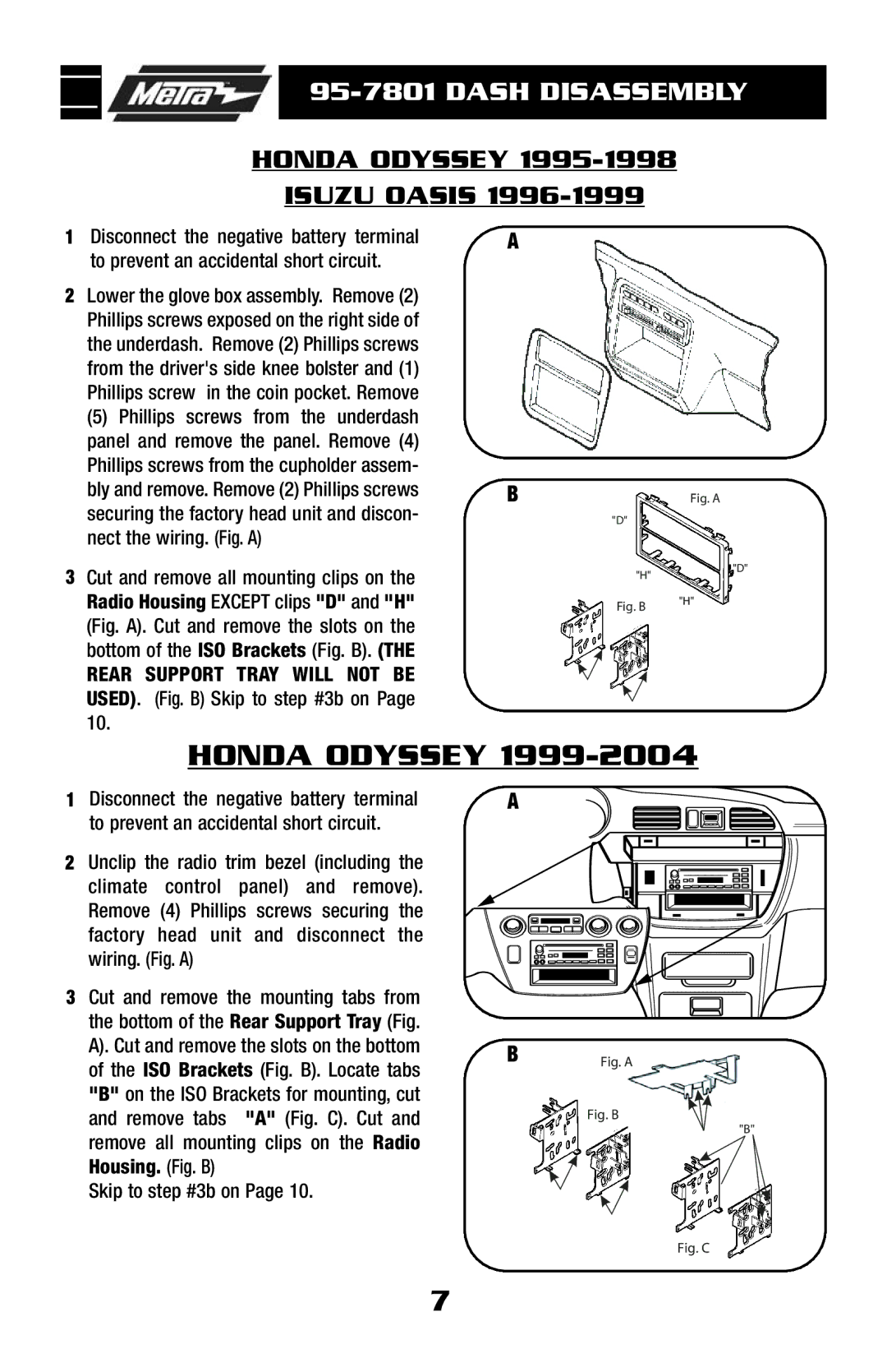 Metra Electronics 95-7801 installation instructions Honda Odyssey 