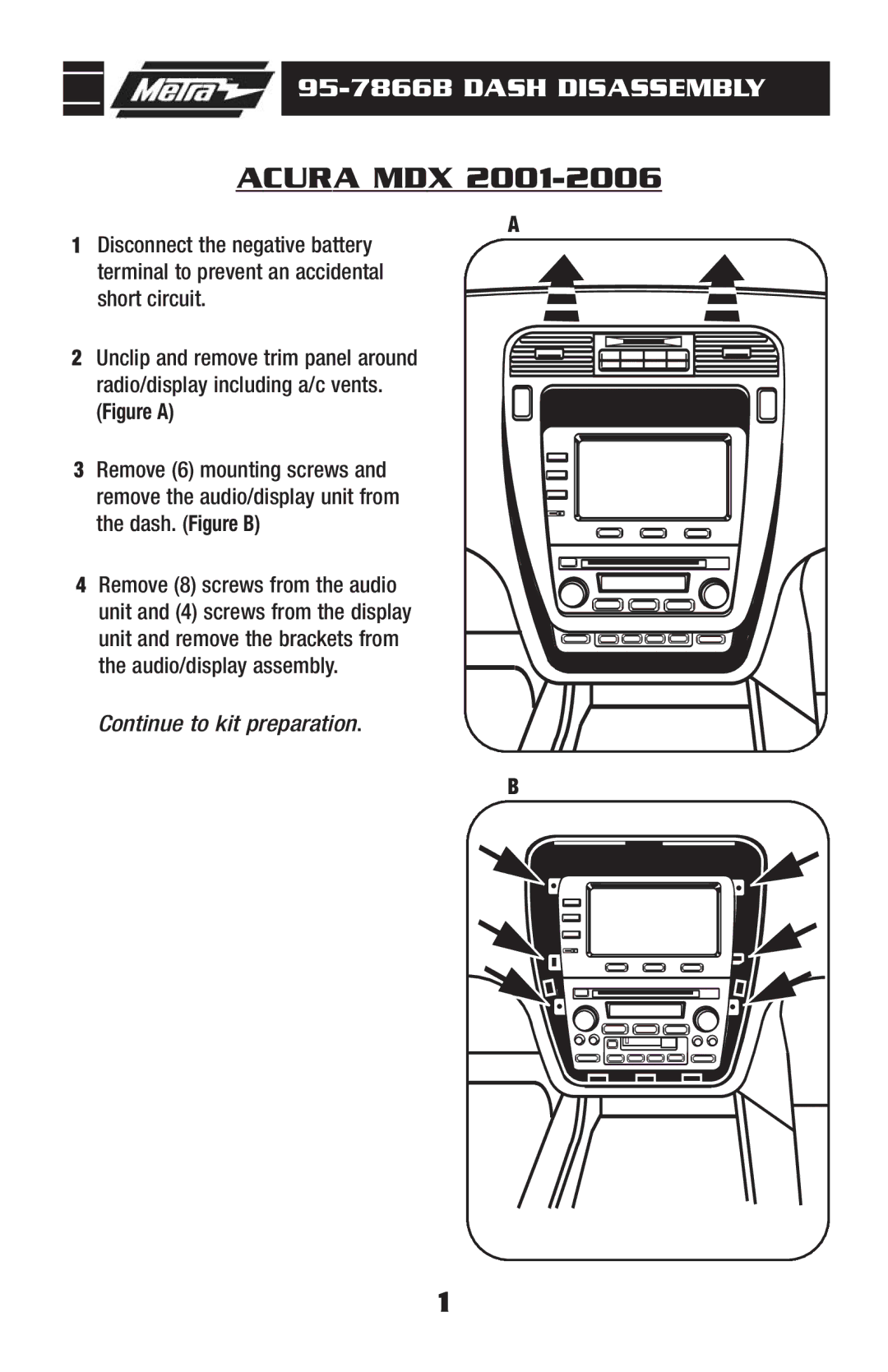 Metra Electronics installation instructions Acura MDX, 95-7866B Dash Disassembly 